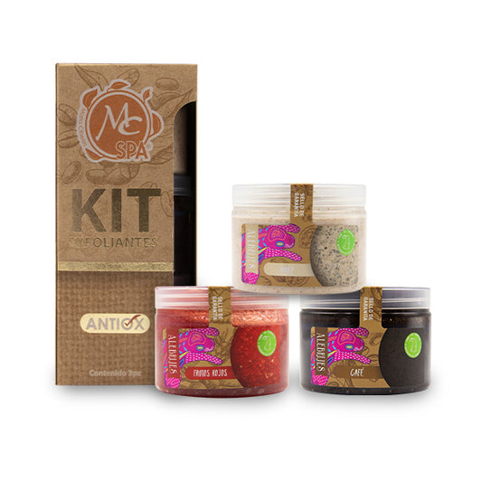 Kit de exfoliantes 3pzs de 150 grs c/u Nuez Ligero, Café Medio y Frutos Rojos Profundo MC Nails Spa